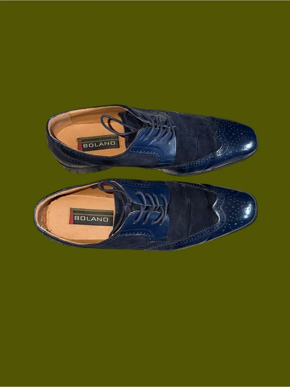 Bolano Men's Size 13 Blue Wingtip Oxford Dress Shoes Vintage Y2K Suede Leather